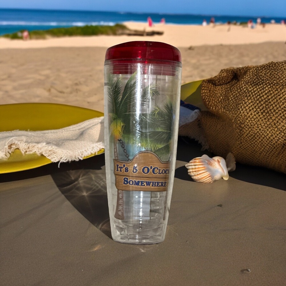 Margaritaville "It's 5 O'Clock Somewhere" Insulated 26 Ounce Tumbler Red Lid